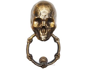 Skull Door Knocker with a Bone Ring,Antique Bronze