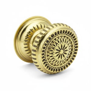 Anatolica Ornate Centre Door Knob, Dia 3.5 inches, Solid Brass, Single Dummy, Round Front Door Pull, Unlacquered Finish