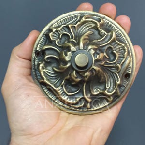 Anatolica Large Ornate Brass  Wired Doorbell Chime Push Button, 4 inches,  Decorative Door Bell Push