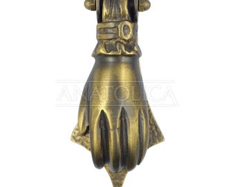 Anatolica Handcrafted Hamsa Hand Door Knocker Solid Brass Decorative Front Door Hardware Symbolic Protection Entry Accent Surface Mount
