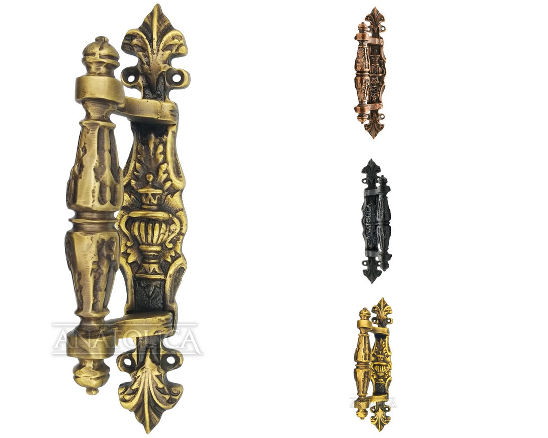 Vintage Brass Cranked Door Pull Handle With Backplate,8.66 Inches