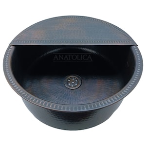 Anatolica Hand Hammered Copper Pedicure Bowl, 16 inches, with Foot Rest, Wellness, Drain Hole, Aged Copper Finish