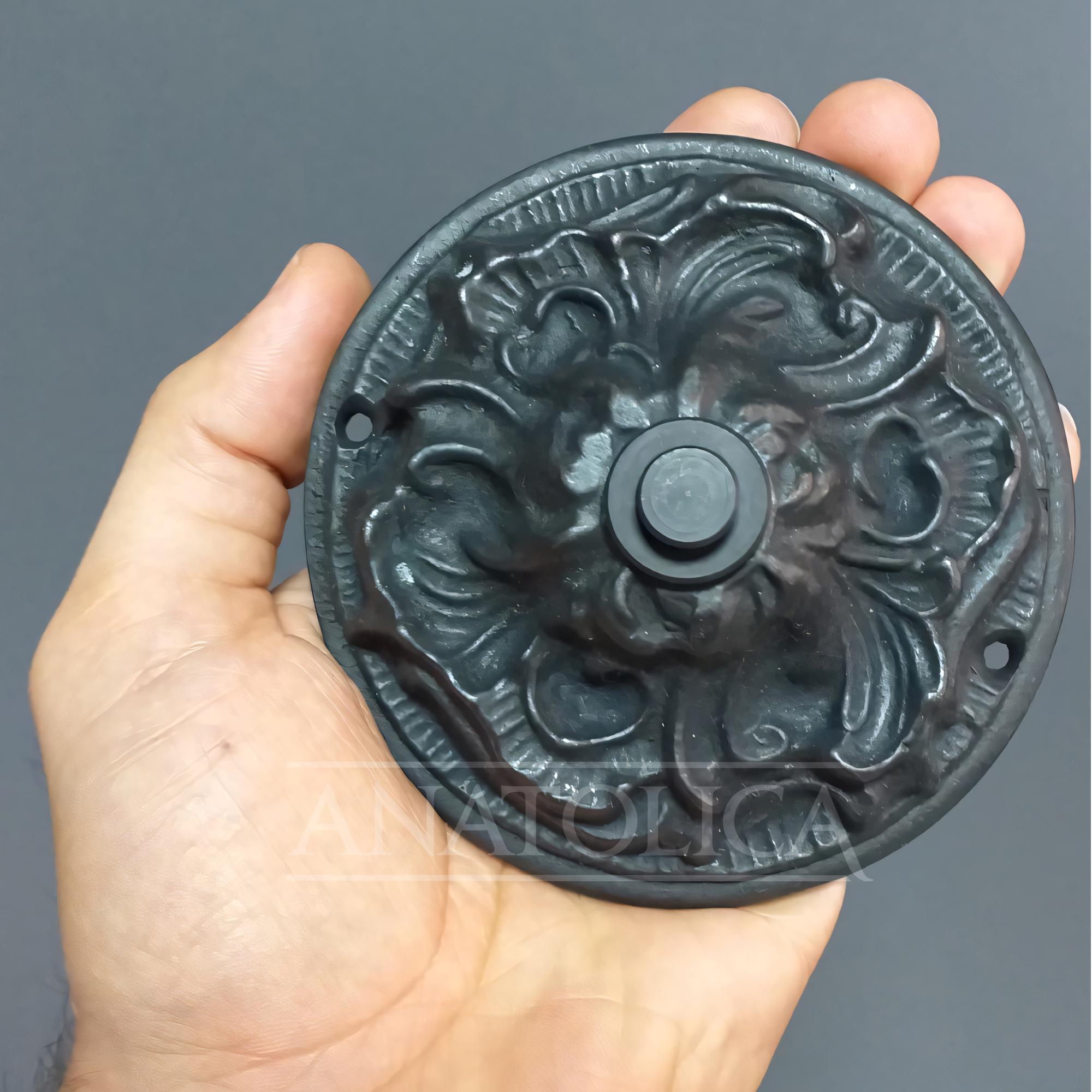 Anatolica Large Ornate Brass Wired Doorbell Chime Push Button, 4