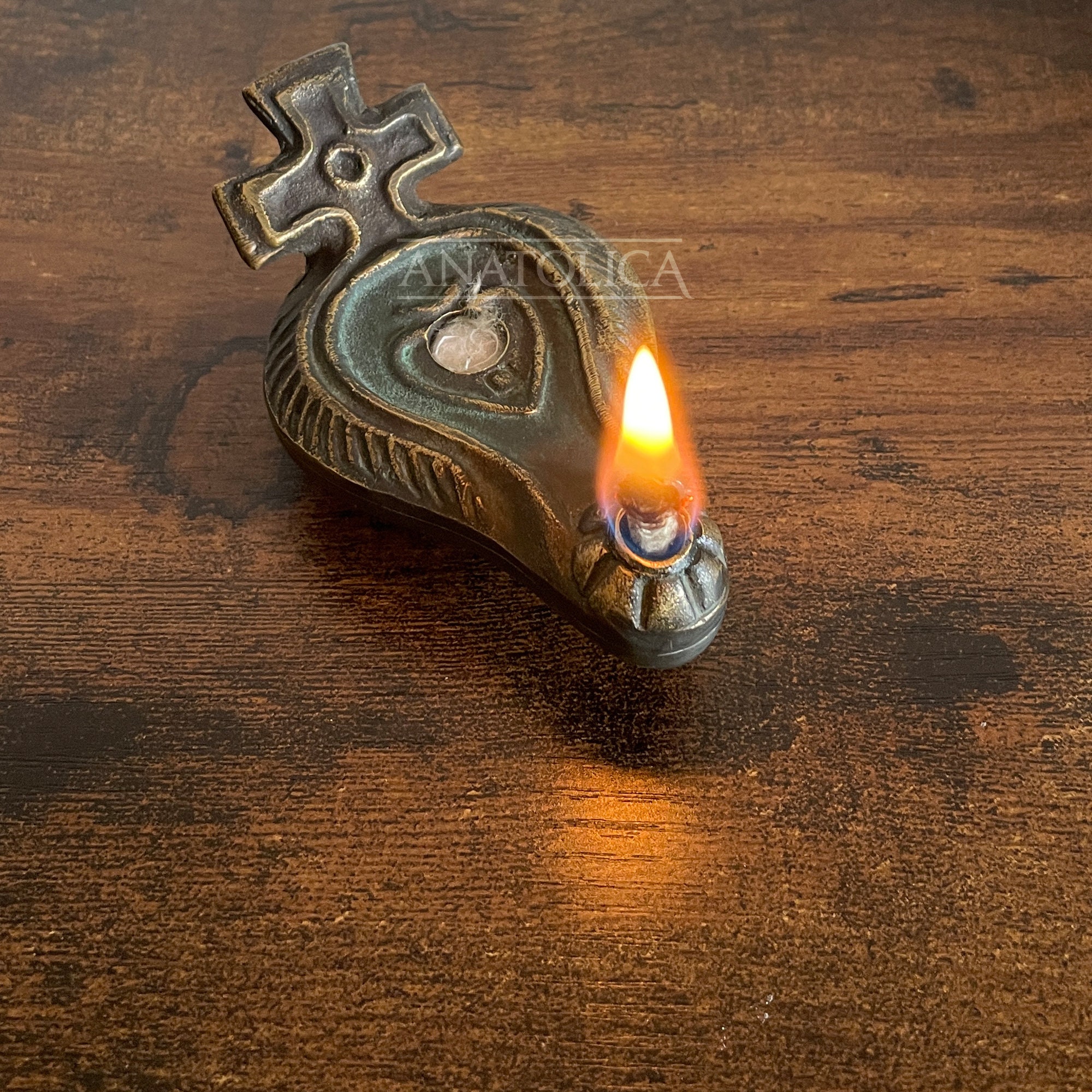 Roman Byzantine Biblical Oil Lamp With Cross Handle Set of 2