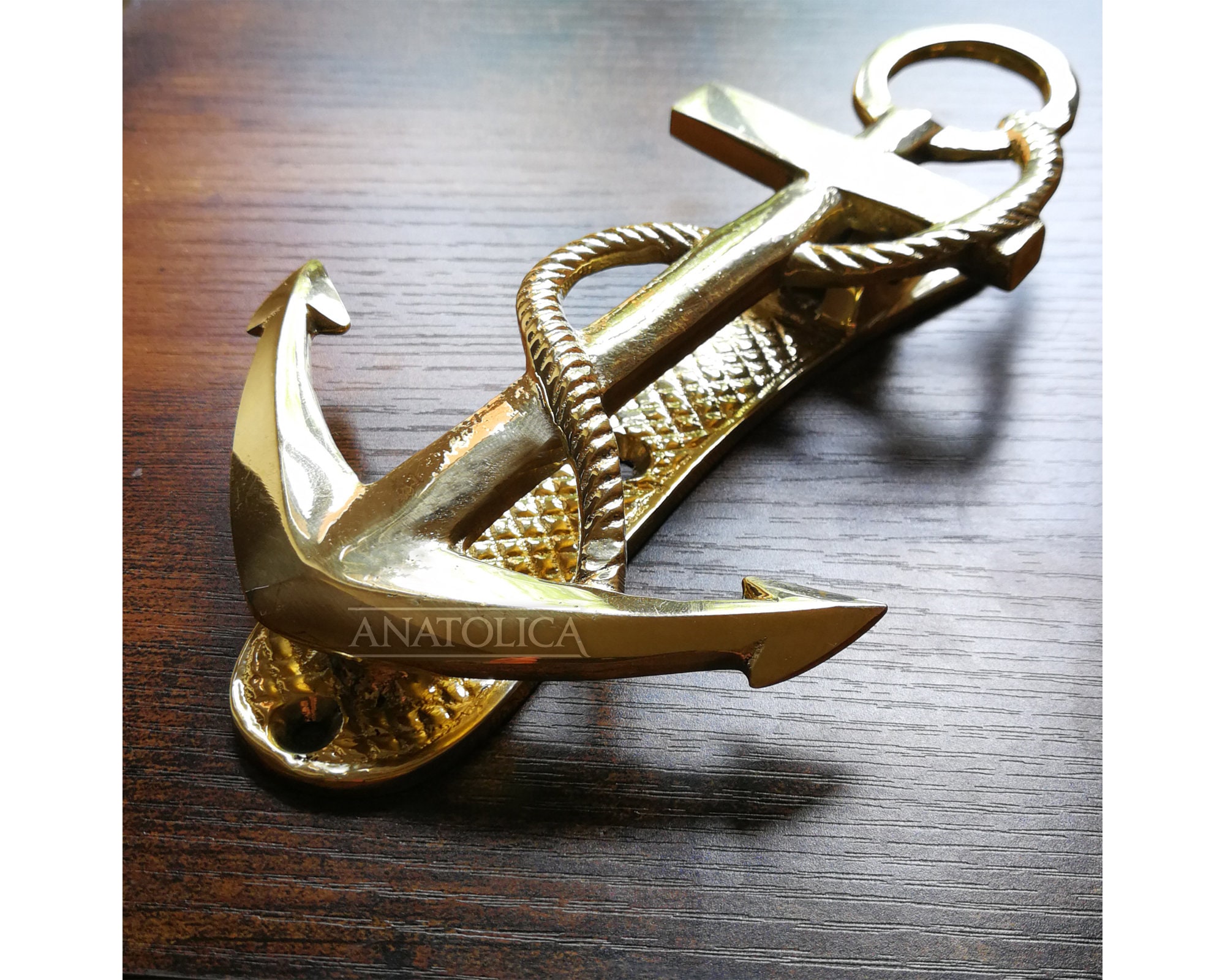 ROORKEE 6" Solid Brass Nautical Anchor Door Knocker, Shiny Finish For Home Or Office Front Door