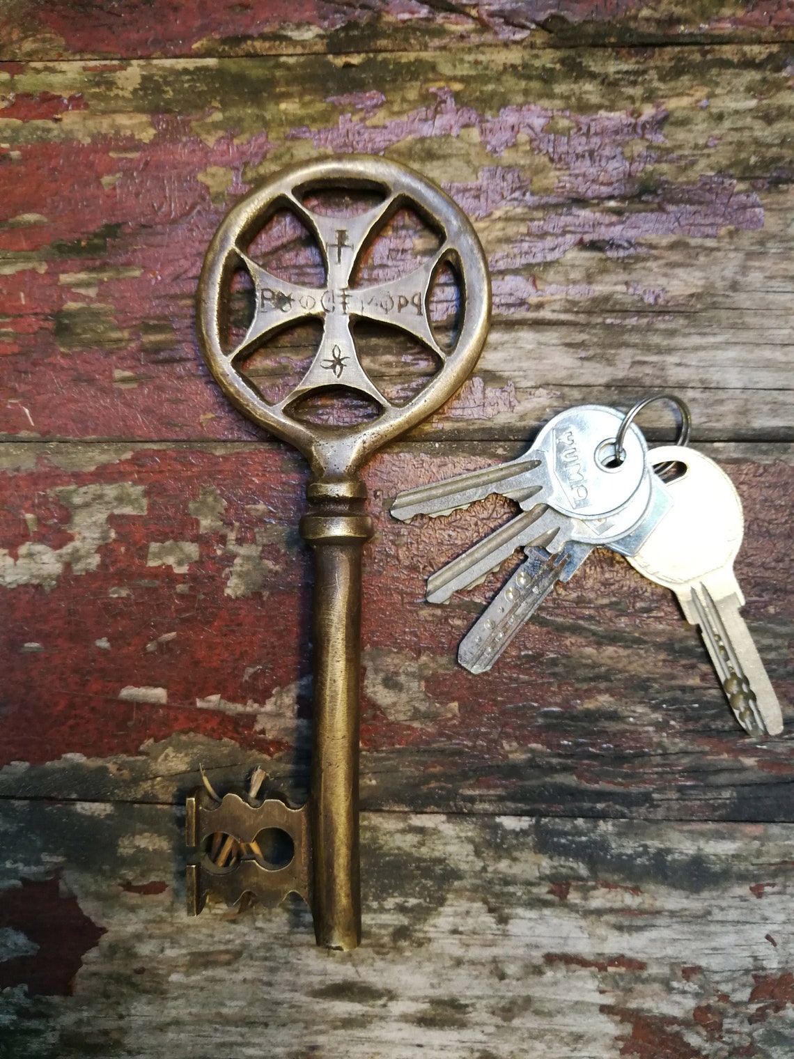 Maltese Cross Skeleton Key Large 6.37 Inches Solid Brass Engraved ...