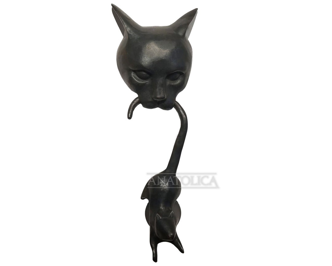 Anatolica Cat and Mouse Door Knocker,solid Brass,8.3 Inches,front Door Ornament,black Oxide Etsy