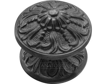 Antique Solid Brass Centre Front Door Knob Pull Dia 3.35 inches Ornate Single Dummy (Black Oxide)