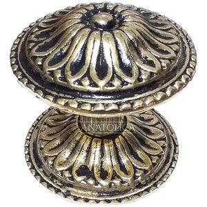 Antique Solid Brass Centre Front Door Knob Pull Dia 3 inches Ornate Single Dummy (Antique Brass)