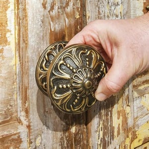 Antique Solid Brass Centre Front Door Knob Pull Dia 3.35 inches Ornate Single Dummy