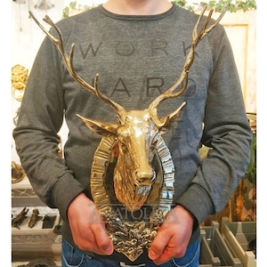 Large Brass Deer Head,21 inches,Stag Wall Sculptures,Wall Art,Deer Head Bust Wall Hanging