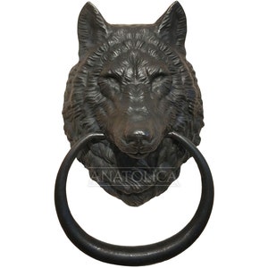 XXL Wolf Door Knocker,8.9 inches Tall,Solid Brass,Wolf Head Front Door Ornament,Black Oxide