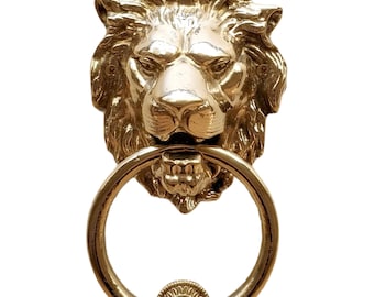Large Regency Lion Head Brass Door Knocker 7.5 inches Polished