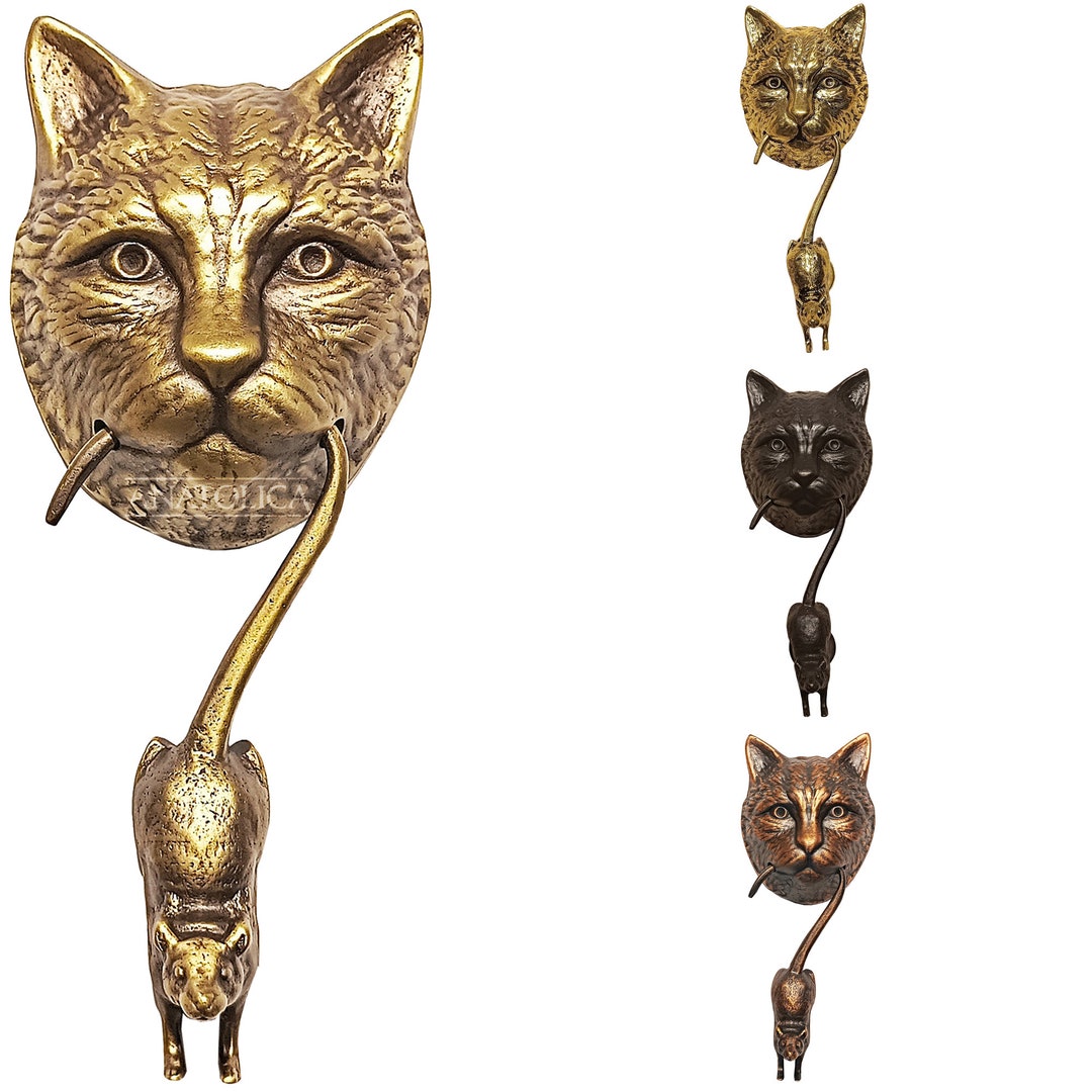 Anatolica Cat and Mouse Door Knocker, Solid Brass, 8.7 Inches, Front Door Ornament Etsy Australia