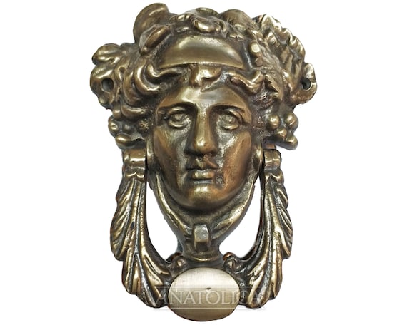 Grecian Goddess Door Knocker Regency Dionysus Face Brass 7.1