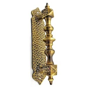 Anatolica Large Traditional Design 11 inches Brass Ornate Door Pull Handles On Back Plate