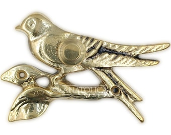 Anatolica  Brass Perched Bird on a Branch Chime Push Button, Decorative Door Bell , Unlacquered Finish