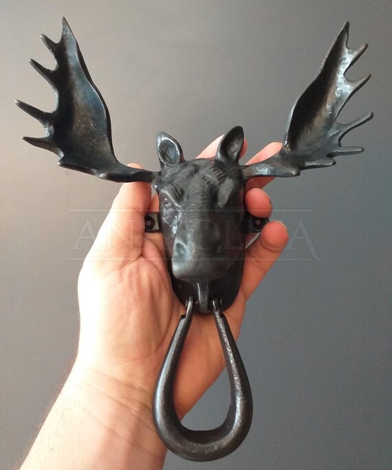 Anatolica Stag Moose Head Door Knocker, Trophy Deer Head