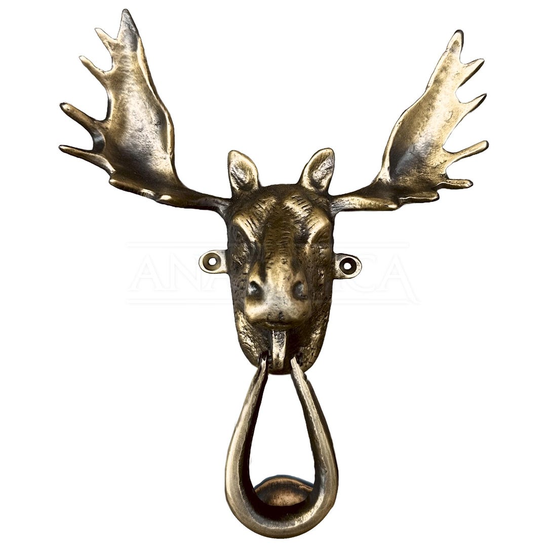 Anatolica Stag Moose Head Door Knocker, Trophy Deer Head