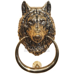 Wolf Door Knocker,Solid Brass,Wolf Head Front Door Ornament,Unlacquered Finish