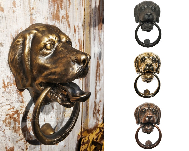 Dog Door knocker,Labrador,Solid Brass,Large,7.9 inches, Labrador Retriever Head,Front Door Ornament image 1