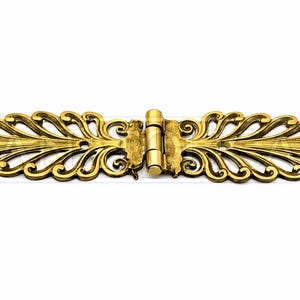 Anatolica,Set of 2,Antique Brass,Ornate Leaf Decorative Hinges, Door, Trunk Box, Chest Lid,5.3 inches,Medieval Design and Gothic Style
