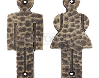 Anatolica Brass Man Woman Figures for Restroom Door, Male Female Symbols for Dressing Room, Sign for Bathroom