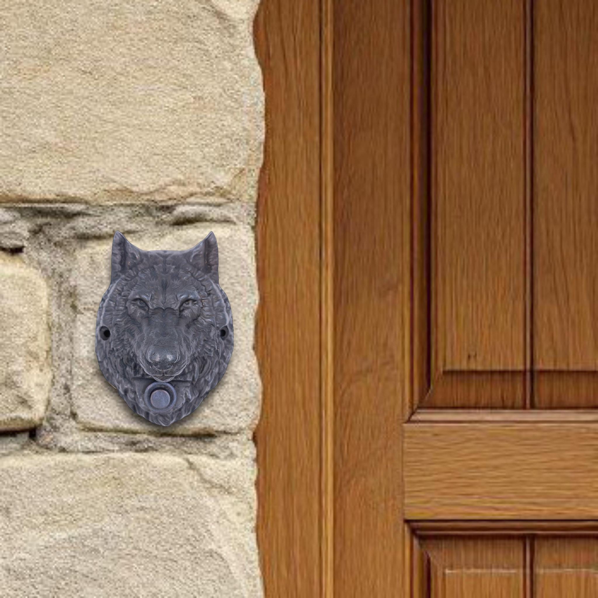 Sonnette De Porte Fantastique – Loup Dark Guardian, Décorative, En Pierre Reconstituée Et Métal