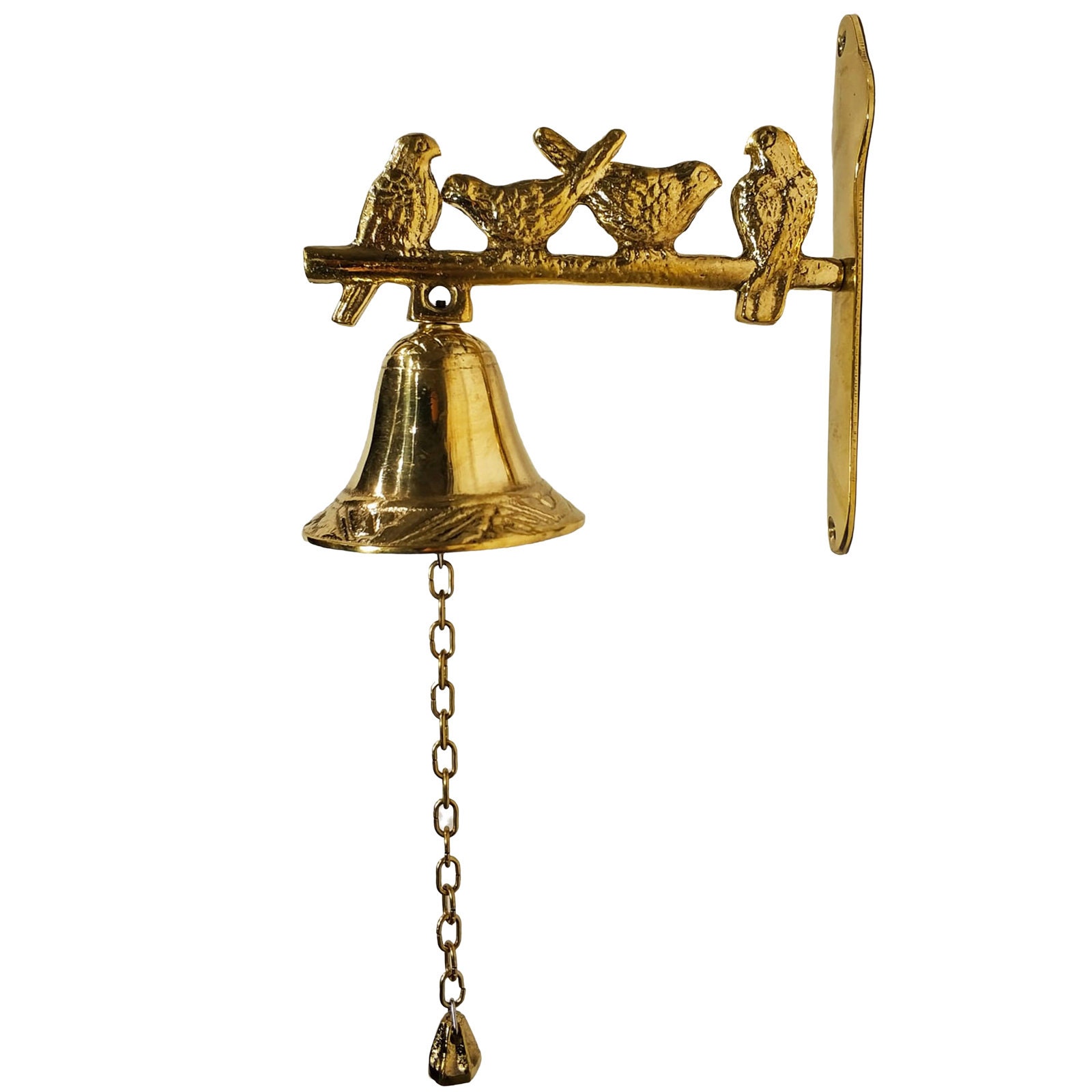 Anatolica Solid Brass Birds Door Bell, Wall Mounted Rustic Door Chime, Farmhouse Rustic Garden Decor, Polished Brass