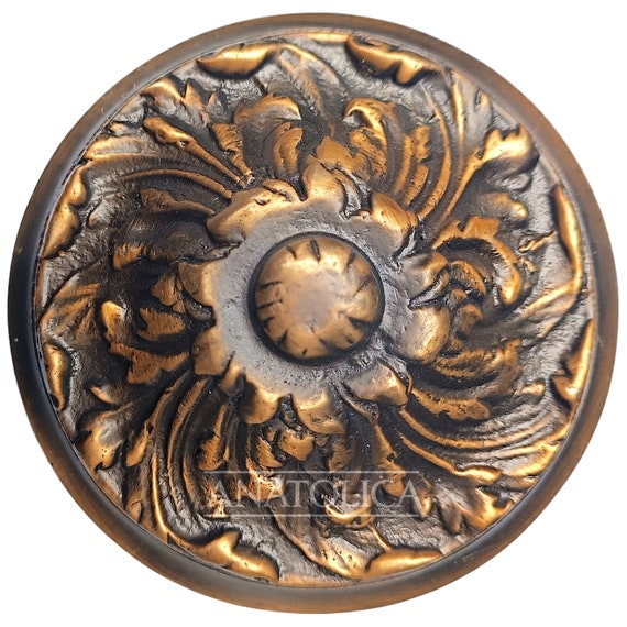 Large Antique Solid Brass Centre Front Door Knob Dia 4.73 Inches