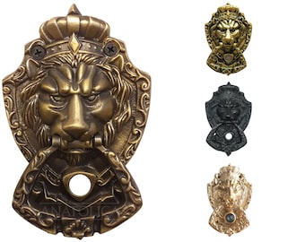 Crowned Lion Peephole Door Knocker,Brass,6.3 inches
