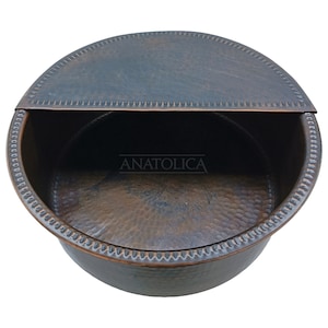 Anatolica Hand Hammered Copper Pedicure Bowl, 16 inches, with Foot Rest, Wellness, Aged Copper Finish
