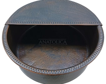 Anatolica Hand Hammered Copper Pedicure Bowl, 16 inches, with Foot Rest, Wellness, Aged Copper Finish