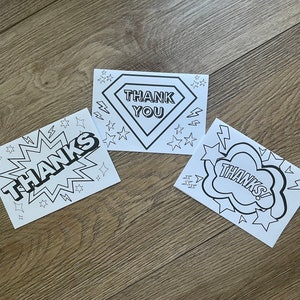Digital Super Thank You Cards to Color for Kids of all ages, Coloring fun to download for home or classroom, Print at home coloring pages