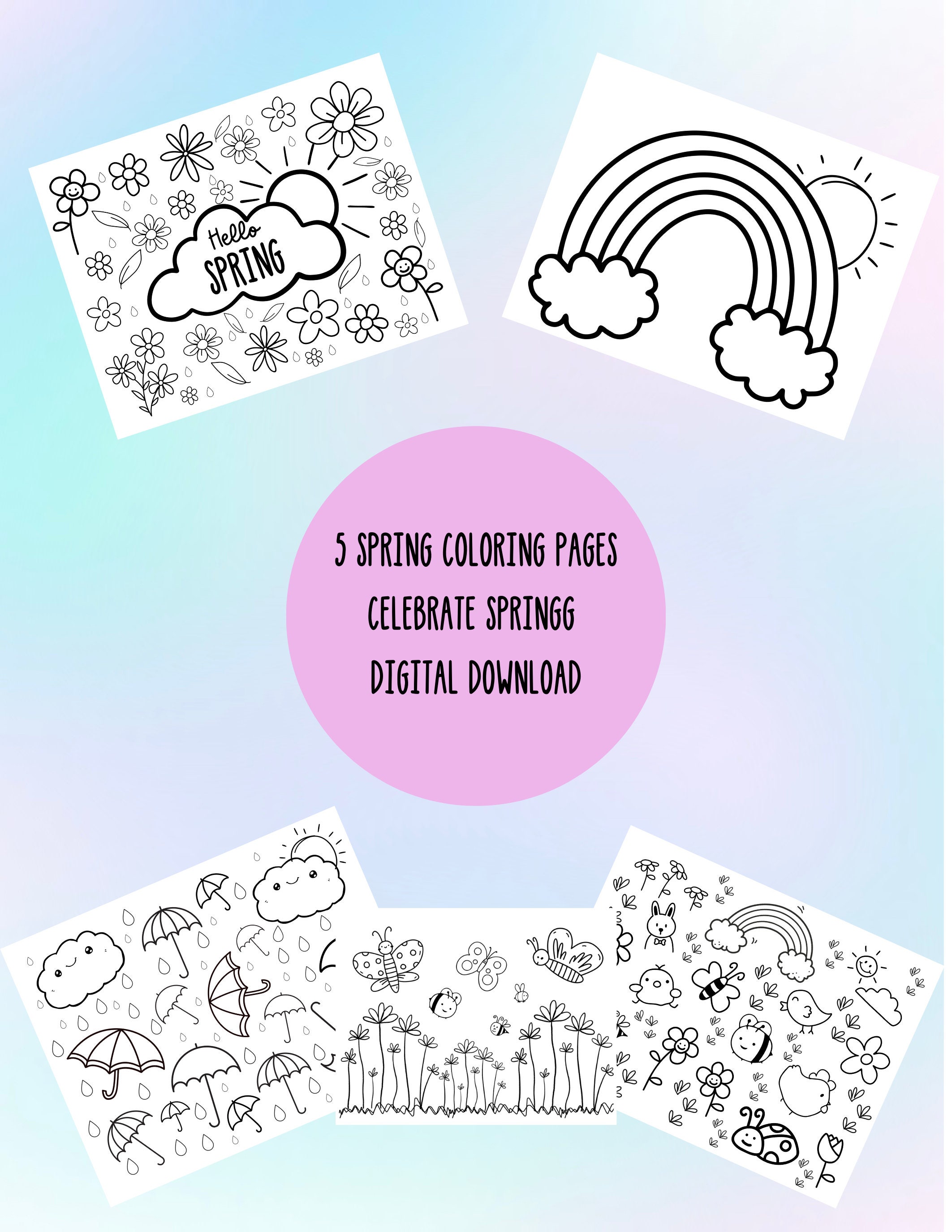 Digital Spring Doodles Coloring Pages for Kids of All Ages - Etsy