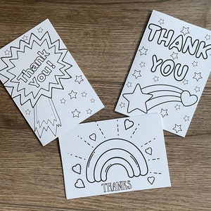 Digital Thank You Cards to Color for Kids of all ages, Coloring fun to download for home or classroom, Print at home coloring pages