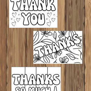 Digital Thank You Cards to Color for Kids of all ages, Coloring fun to download and print, Blank inside, Print at home coloring pages