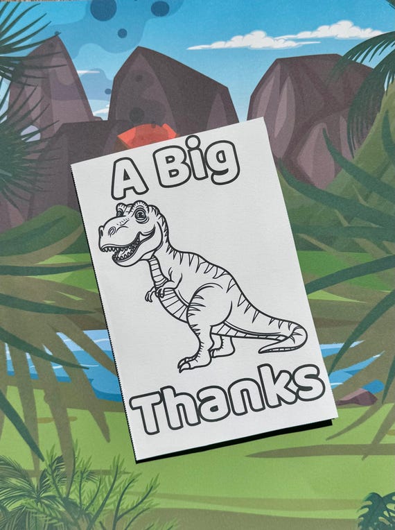 Dinosaur Thank You Cards to Color: Kids Printable Activity (PDF