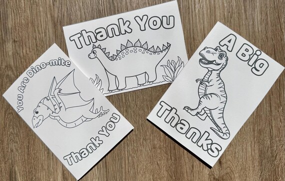 Dinosaur Thank You Cards to Color: Kids Printable Activity (PDF