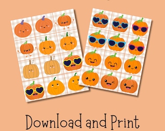 Kürbis Memory Spiel, Herbstaktivität, Halloween Spiel (PDF)