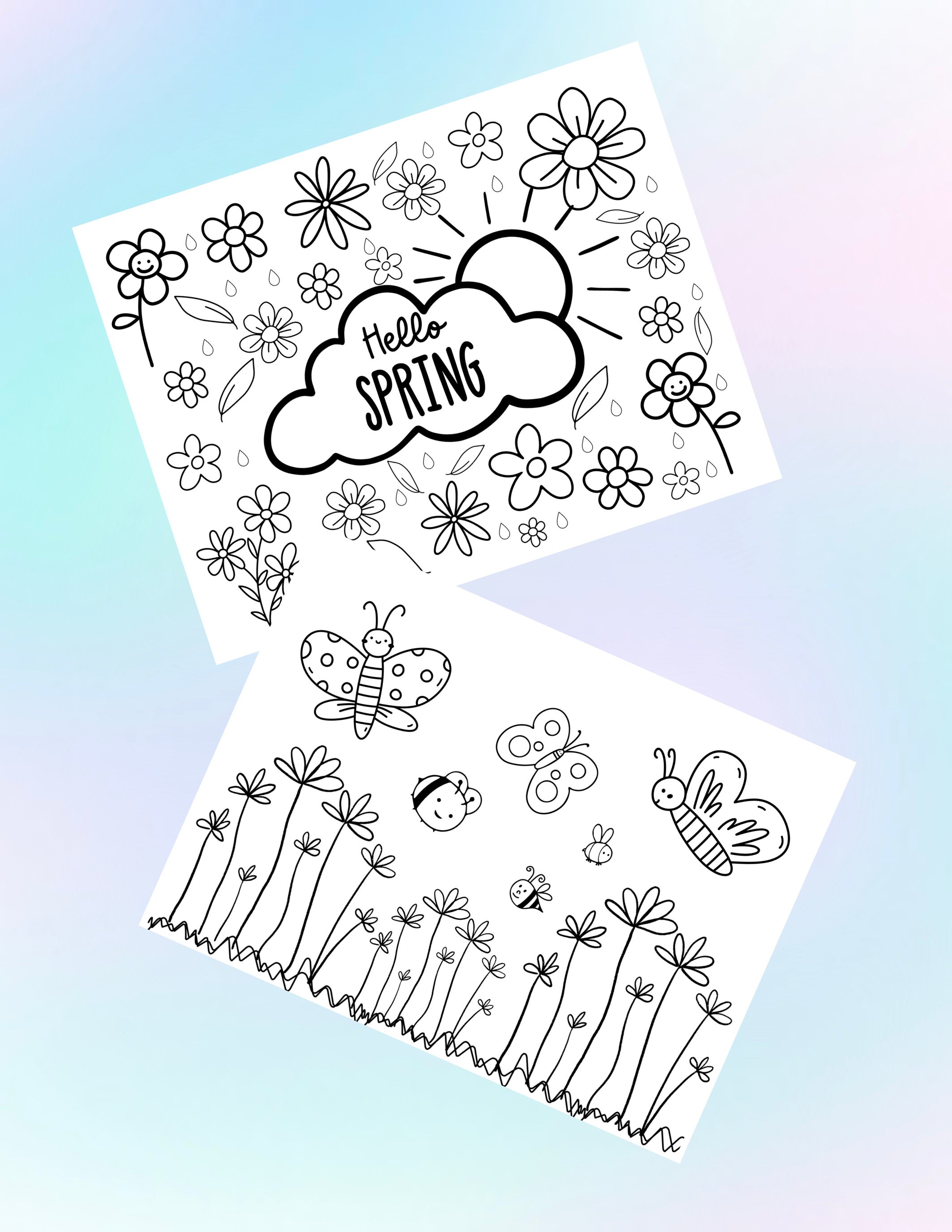 Digital Spring Doodles Coloring Pages for Kids of All Ages - Etsy