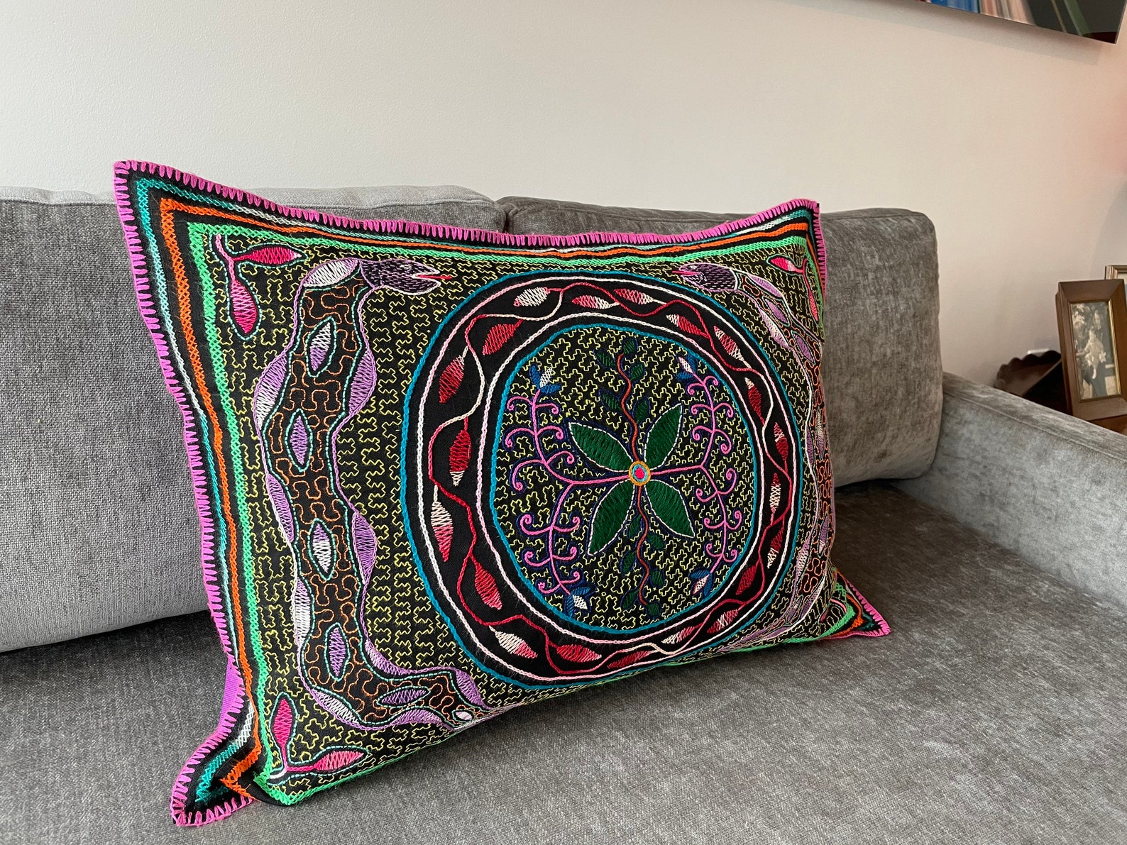 Shipibo Hand Embroidered Pillow Sham with Cosmic Serpents and Etsy