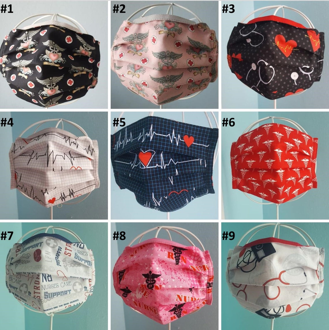 Face Masks Nurse Medical Heartbeat Heroes Embroidery Etsy