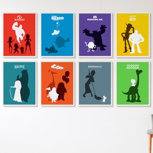 Pixar Poster Set, Print, Digital Download, Toy Story, Monsters Inc, The Incredibles, Ratatouille, Up, Brave, Finding Nemo, The Good Dinosaur