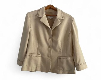 Studio I Vintage Women's 14 Beige Embroidered Cottagecore Office Neutral Blazer