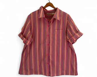 Camisa de manga larga con botones, a rayas multicolor rosa, estilo años 90, marca Basic Editions.