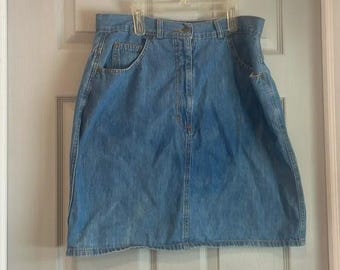 Spódnica jeansowa Woolrich damska M Vintage 80s 14 Stone Wash Faded Knee Length Jean