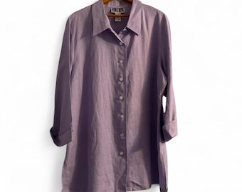 Vintage 90s 100% Linen Size 20 Purple Tunic Coastal Natural Classic Quiet Luxury