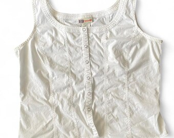 Faded Glory - Haut sans manches L vintage y2k en coton blanc pour femmes, style corset à pression