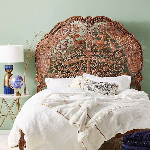 Handcarved Woodland Bed King Size Carved Bed Queen Size Etsy